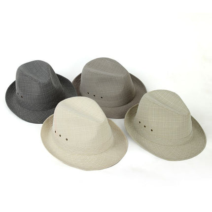 Men's Linen Top Hat Summer Dome Curled Brim Hong Kong and Macao Ma Light Grey 60#