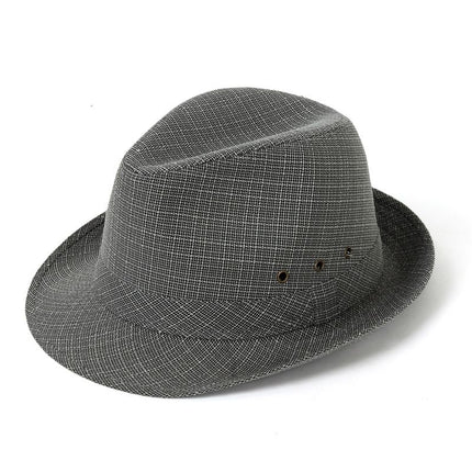 Men's Linen Top Hat Summer Dome Curled Brim Hong Kong and Macao hemp deep gray 57#