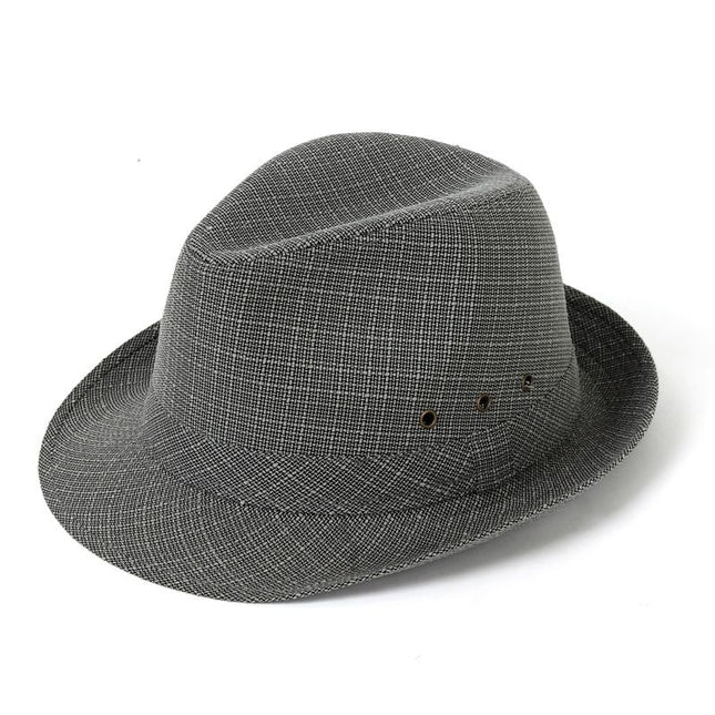 Men's Linen Top Hat Summer Dome Curled Brim Hong Kong and Macao hemp deep gray 57#