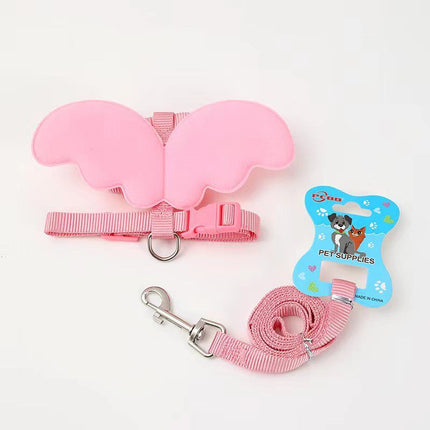 Petubei Dog Harness Leash Nylon Angel Wings Pink M