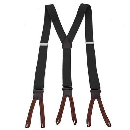 Men's Leather Elastic Suspenders 3.5cm 6 Clips Black Size: one size(adjustable); Product type: suspenders; Size reference: width: 2.5cm - 3.5cm; length: 90cm - 120cm (stretchable)