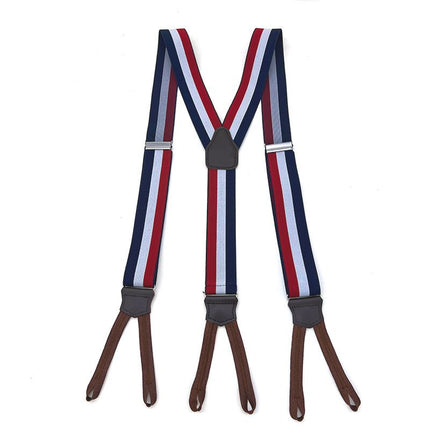 Men's Leather Elastic Suspenders 3.5cm 6 Clips White Size: one size(adjustable); Product type: suspenders; Size reference: width: 2.5cm - 3.5cm; length: 90cm - 120cm (stretchable)
