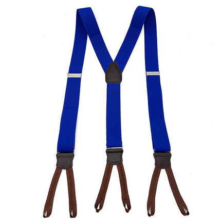 Men's Leather Elastic Suspenders 3.5cm 6 Clips Sapphire Blue Size: one size(adjustable); Product type: suspenders; Size reference: width: 2.5cm - 3.5cm; length: 90cm - 120cm (stretchable)