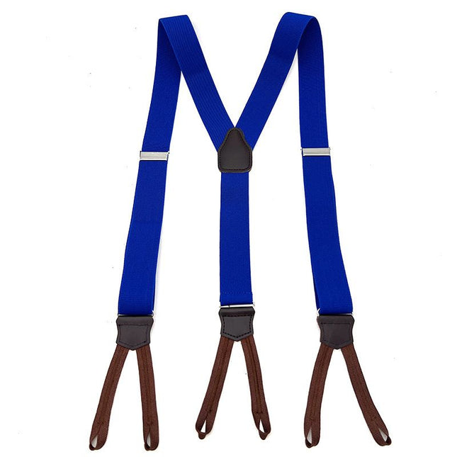 Men's Leather Elastic Suspenders 3.5cm 6 Clips Sapphire Blue Size: one size(adjustable); Product type: suspenders; Size reference: width: 2.5cm - 3.5cm; length: 90cm - 120cm (stretchable)