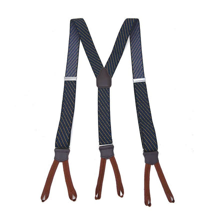 Men's Leather Elastic Suspenders 3.5cm 6 Clips Sapphire Blue Size: one size(adjustable); Product type: suspenders; Size reference: width: 2.5cm - 3.5cm; length: 90cm - 120cm (stretchable)