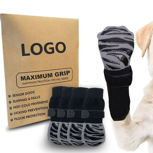 Dog Shoes Non Slip Indoor Outdoor Cotton Black tiger claw-double-sided glue [high-end storage bag] Xs ultra-small 4.5*12cm [recommended within 5kg inches] [pack of four]