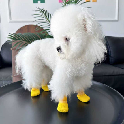 Dog Shoes Waterproof Non Slip PVC Breathable Pink wrinkled shoes S small size comes with 4 straps [within 1.5kg]