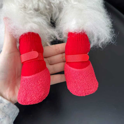 Dog Shoes Waterproof Non Slip PVC Breathable Pink wrinkled shoes S small size comes with 4 straps [within 1.5kg]