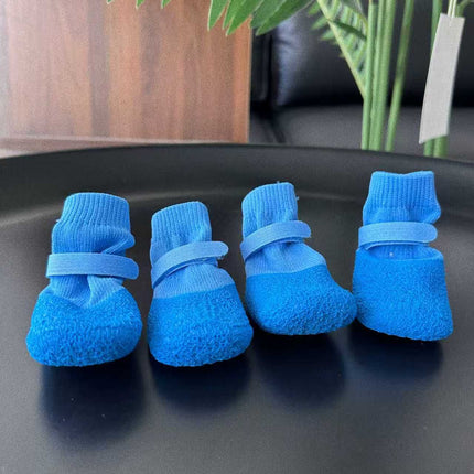 Dog Shoes Waterproof Non Slip PVC Breathable Pink wrinkled shoes S small size comes with 4 straps [within 1.5kg]