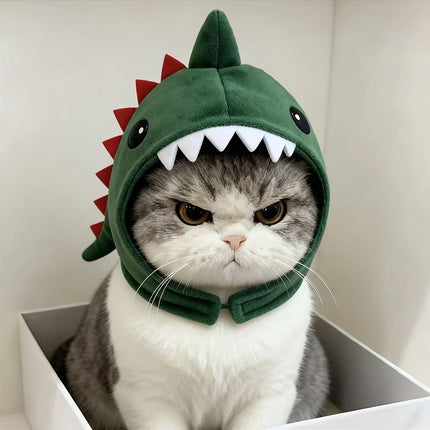 Adorable Dinosaur Hood for Small Pets, Fun Cat Costume Hat with Cartoon Design for Photo Shoots and Party Dress-Up (Dark Green)