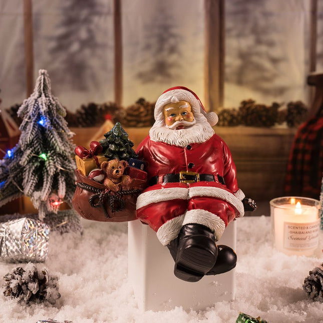 Sitting Santa Claus Christmas Figurine Resin Tabletop Ornament with Gift Bag and Wish List, Festive Holiday Desktop Decoration for Home Scene Arrangement and Christmas Display (Santa, Gift Bag on Right) Amazing Shopping