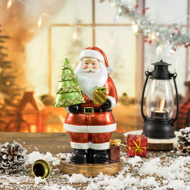 Resin Santa Claus Figurine Collection with Christmas Tree Wreath and Bear Accents, Festive Holiday Tabletop Decor for Home Bookshelf and Gift Giving (Santa Holding Christmas Tree) Amazing Shopping