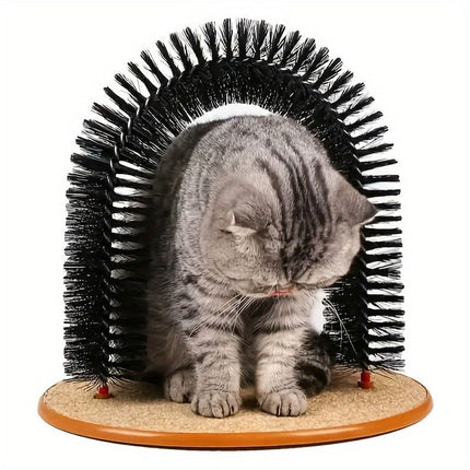 Cat Arch Groomer & Self-Scratching Toy – Interactive Massage, Brushing, and Play Station with Hanging Catnip Mouse for Indoor Cats