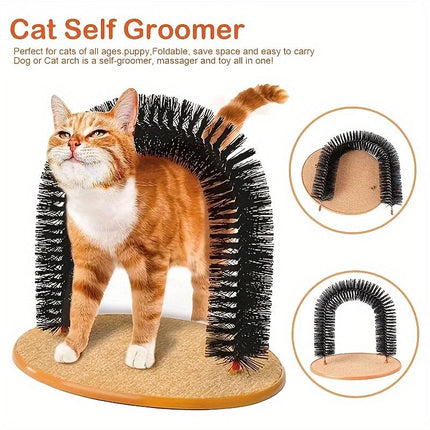 Cat Arch Groomer & Self-Scratching Toy – Interactive Massage, Brushing, and Play Station with Hanging Catnip Mouse for Indoor Cats