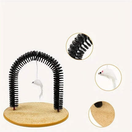 Cat Arch Groomer & Self-Scratching Toy – Interactive Massage, Brushing, and Play Station with Hanging Catnip Mouse for Indoor Cats
