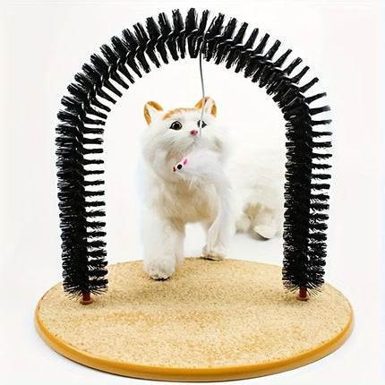 Cat Arch Groomer & Self-Scratching Toy – Interactive Massage, Brushing, and Play Station with Hanging Catnip Mouse for Indoor Cats