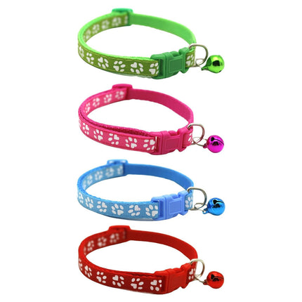 Adjustable Breakaway Cat Collar with Bell for Small Dogs and Kittens, Paw Print Design Safety Buckle, Soft Nylon Pet Collar for Indoor and Outdoor Use (Red)