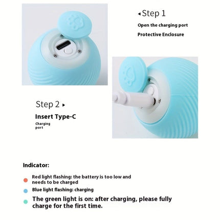 Interactive Rolling Cat Toy Ball with Automatic Movement, Bounce & Spin, USB Rechargeable for Indoor Play, Stimulates Hunting Instincts (Blue)