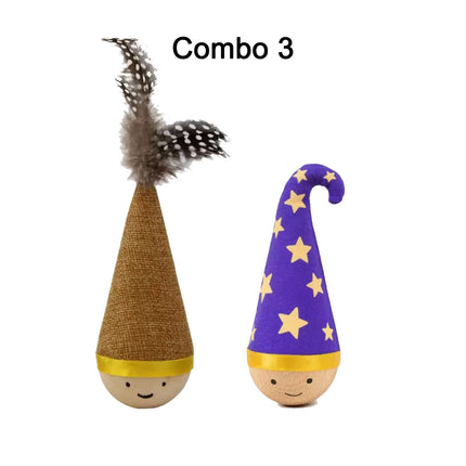 Self-Righting Pet Toy with Natural Wood Base and Durable Fabric Top, Featuring Feather Options and Playful Smile Design, Perfect for Indoor Cats and Small Dogs to Chase, Bat, and Enjoy Endless Fun. (Combo1)