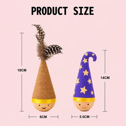 Self-Righting Pet Toy with Natural Wood Base and Durable Fabric Top, Featuring Feather Options and Playful Smile Design, Perfect for Indoor Cats and Small Dogs to Chase, Bat, and Enjoy Endless Fun. (Combo3)