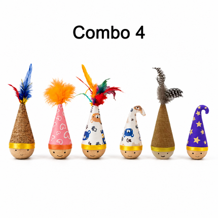 Self-Righting Pet Toy with Natural Wood Base and Durable Fabric Top, Featuring Feather Options and Playful Smile Design, Perfect for Indoor Cats and Small Dogs to Chase, Bat, and Enjoy Endless Fun. (Combo3)