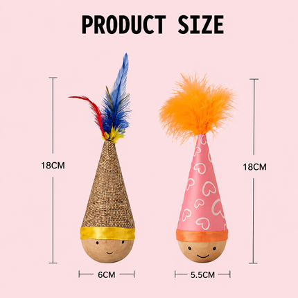 Self-Righting Pet Toy with Natural Wood Base and Durable Fabric Top, Featuring Feather Options and Playful Smile Design, Perfect for Indoor Cats and Small Dogs to Chase, Bat, and Enjoy Endless Fun. (Combo4(6in1))