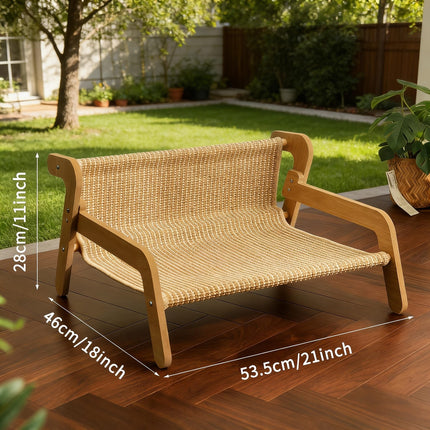 Curved Wooden Cat Lounge Chair with Sisal Scratching Surface – Hammock-Style Pet Bed for Indoor Rest, Play, and Nail Trimming, Fits Living Room or Balcony (Yellow)