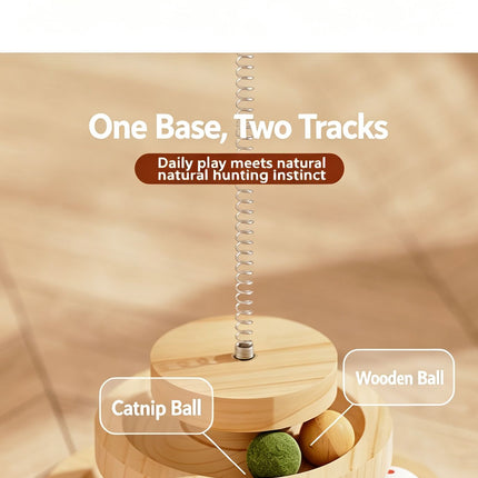 2-Layer Wooden Cat Toy Tumbling Feather Wand