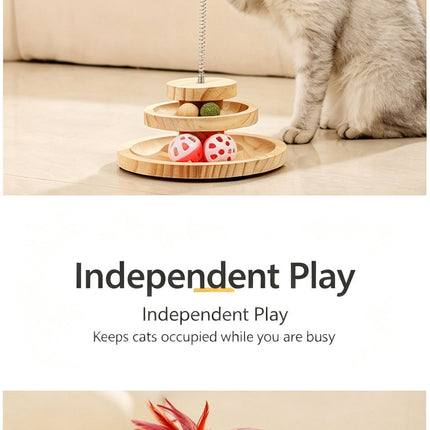 2-Layer Wooden Cat Toy Tumbling Feather Wand