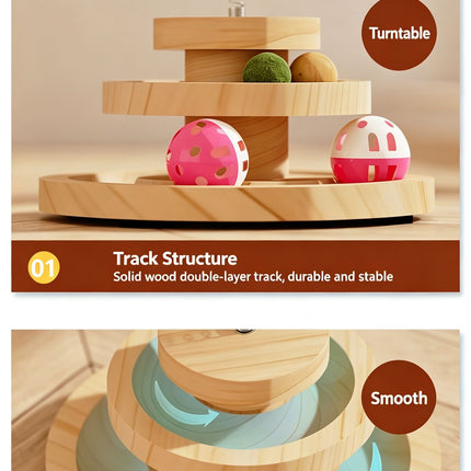 2-Layer Wooden Cat Toy Tumbling Feather Wand