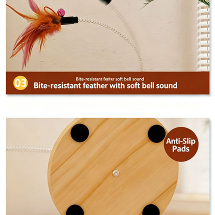 2-Layer Wooden Cat Toy Tumbling Feather Wand
