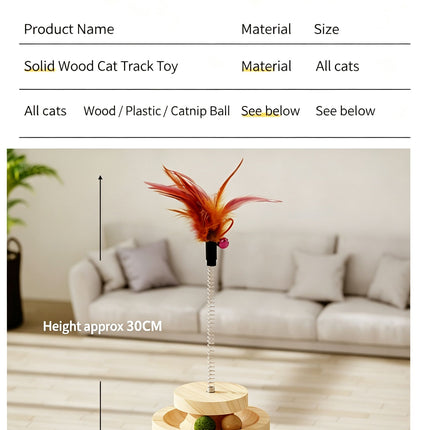 2-Layer Wooden Cat Toy Tumbling Feather Wand