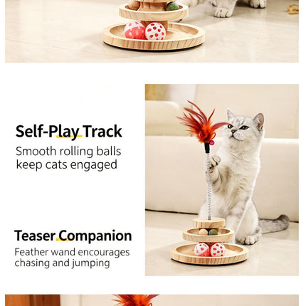 2-Layer Wooden Cat Toy Tumbling Feather Wand