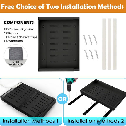 CARLA HOME Pack Pull Out Cabinet Organizer Expandable for Cabinets with Adjustable Slide Out Shelves and Easy Installation (Black)