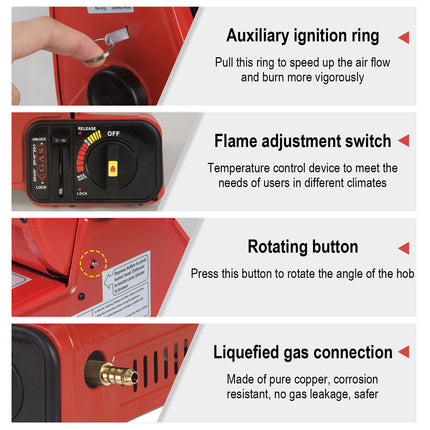 Portable Camping Gas Heater Outdoor Heating Stove Gas Baking Hunting Warmer AU RED