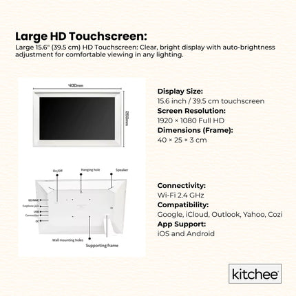 Kitchee Digital Calendar Smart Family Planner - 39.5cm Touchscreen Display White