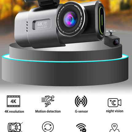 4K Dash Cam UHD 2160P WiFi Front Dashcam Night Vision Car Camera with 64GB Card
