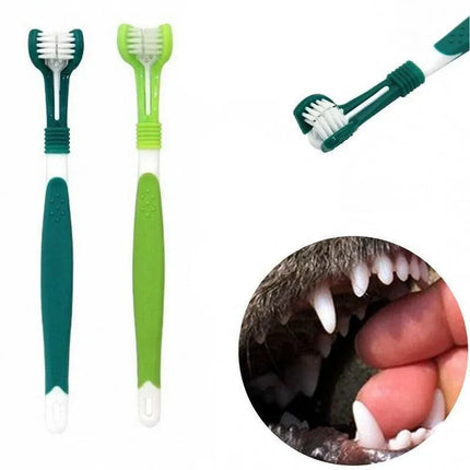 Three Sided Dog Toothbrush Pet Cat Teeth Cleaning Tool Oral Mouth Care Soft Bristle - Orange