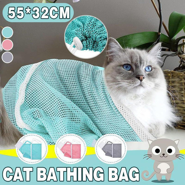 Cat Supplies Washing Bags for Pet Bathing Nail Trimm Mesh Cat Grooming Bath Bag - Grey