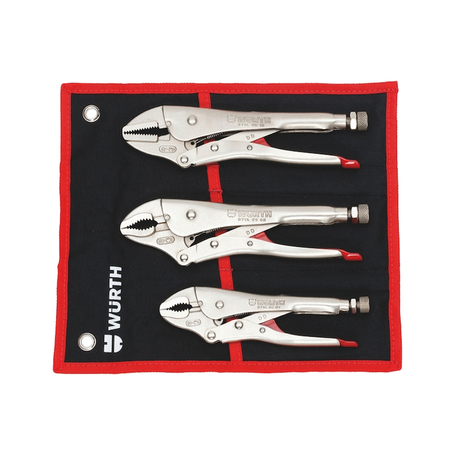 Wurth Locking Pliers Set 3 Piece Nickel Coated with Tool Roll Adjustable Clamp Wrench