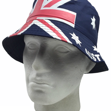 AUSTRALIA FLAG BUCKET HAT Adult Australian Day Aussie Summer Sun Cap Brim