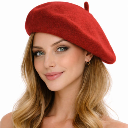 Unisex French Beret Hat Military Army Style Beanie Winter Warm Cap  - Red