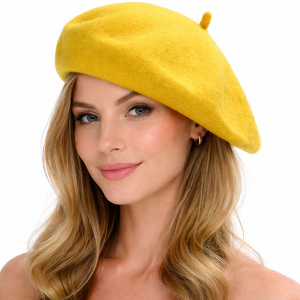 Unisex French Beret Hat Military Army Style Beanie Winter Warm Cap  - Yellow