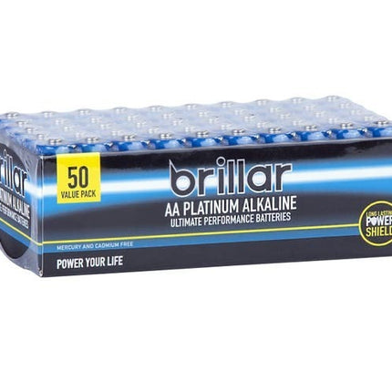 Brillar AA Platinum Alkaline Ultimate Performance Batteries - 50 PCS