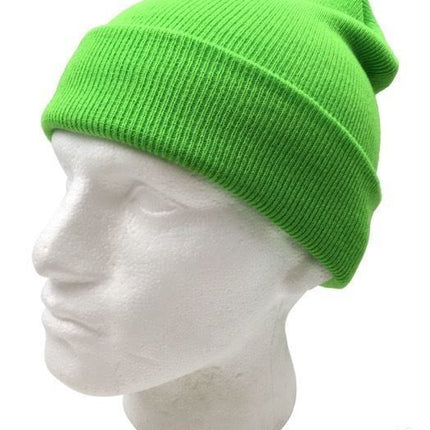 Unisex Fluro Beanie Hi Vis Knit Winter Hat Ski Cap One Size - Fluro Green