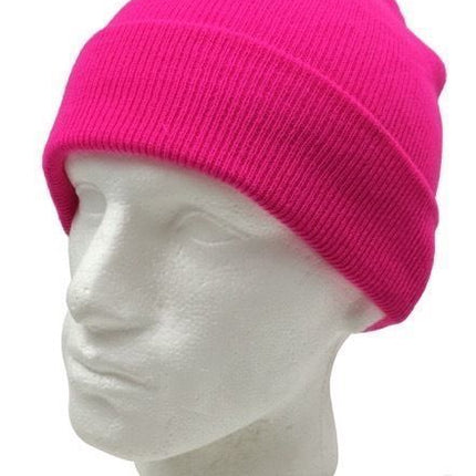 Unisex Fluro Beanie Hi Vis Knit Winter Hat Ski Cap One Size - Fluro Pink