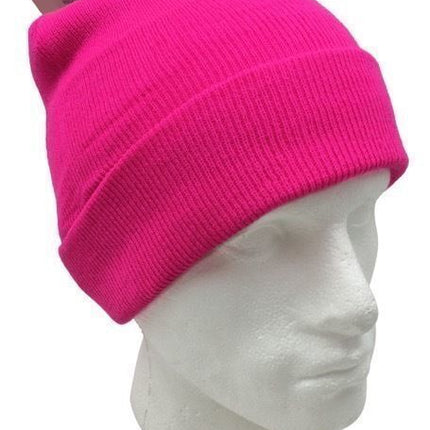 Unisex Fluro Beanie Hi Vis Knit Winter Hat Ski Cap One Size - Fluro Pink