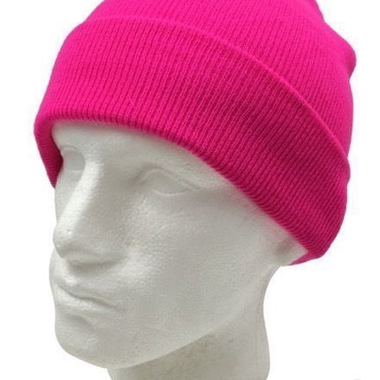 Unisex Fluro Beanie Hi Vis Knit Winter Hat Ski Cap One Size - Fluro Pink