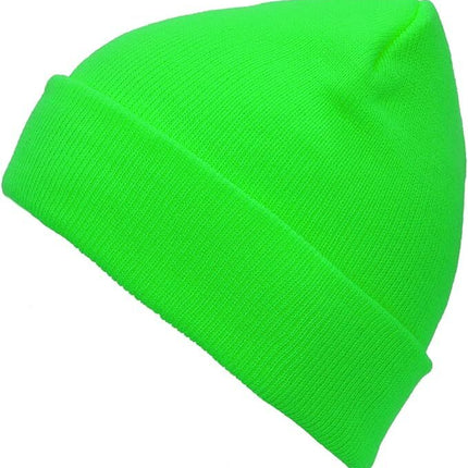 PLAIN BEANIE Unisex Mens Womens Winter Warm Hat Ski Cap Knit One Size - Fluro Green