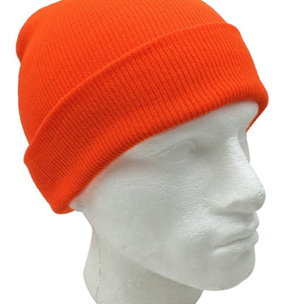 PLAIN BEANIE Unisex Mens Womens Winter Warm Hat Ski Cap Knit One Size - Fluro Orange